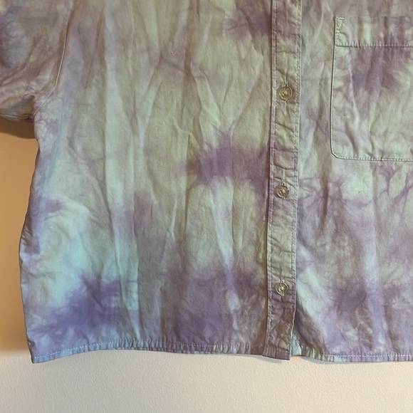 Oversized Tie Dye Boxy Top Skate Empyre XS Button Front Short Sleeve Waist Blue - Picture 4 of 11